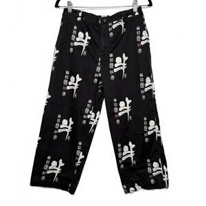Vintage Chinese Print Black Pants - Unique Artistic Style